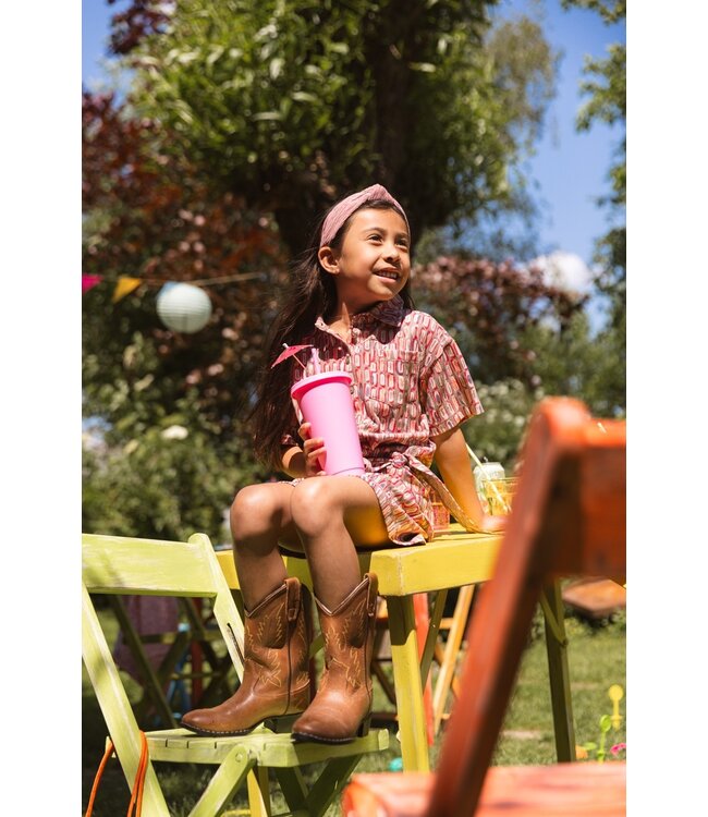 Quapi Zomer shirt meisjes - zand - AOP sketch -  Finette