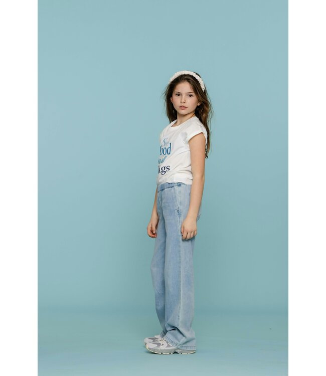 Geisha zomer jeans broek meisjes - wide elastic waist - bleached denim