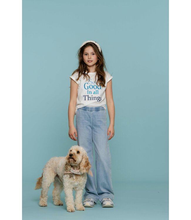 Geisha zomer jeans broek meisjes - wide elastic waist - bleached denim