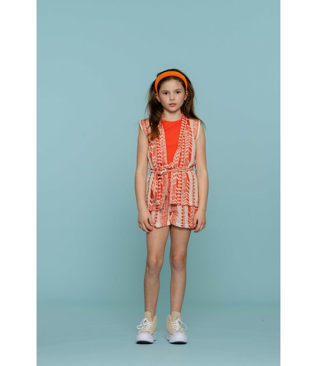 Geisha zomer gilet meisjes - fancy woven - oranje / off wit