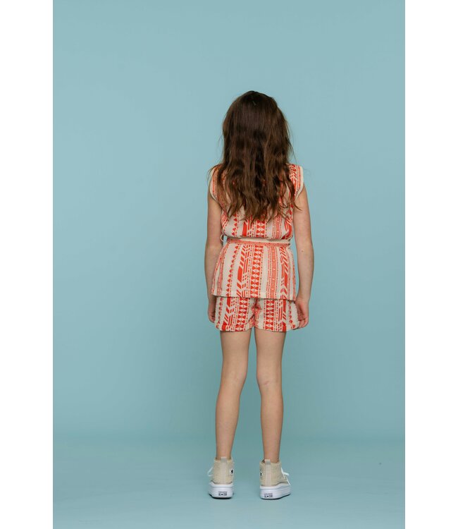 Geisha zomer gilet meisjes - fancy woven - oranje / off wit