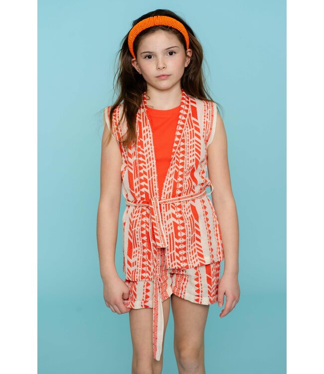 Geisha zomer gilet meisjes - fancy woven - oranje / off wit