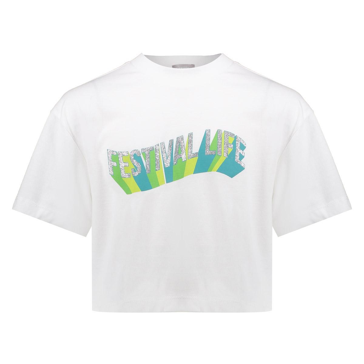 Geisha zomer t-shirt meisjes - festival life - off wit / aqua / lime afbeelding