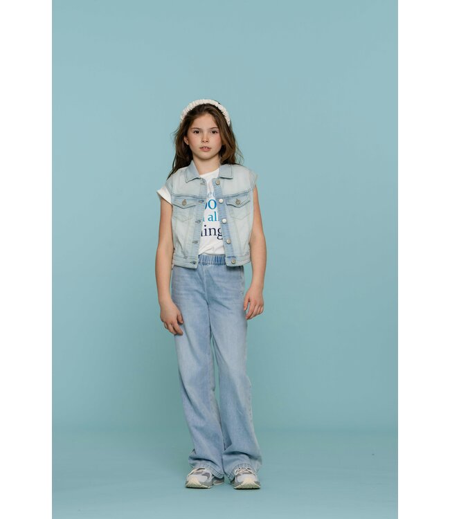 Geisha zomer jeans broek meisjes - wide elastic waist - bleached denim