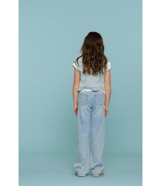 Geisha zomer jeans broek meisjes - wide elastic waist - bleached denim