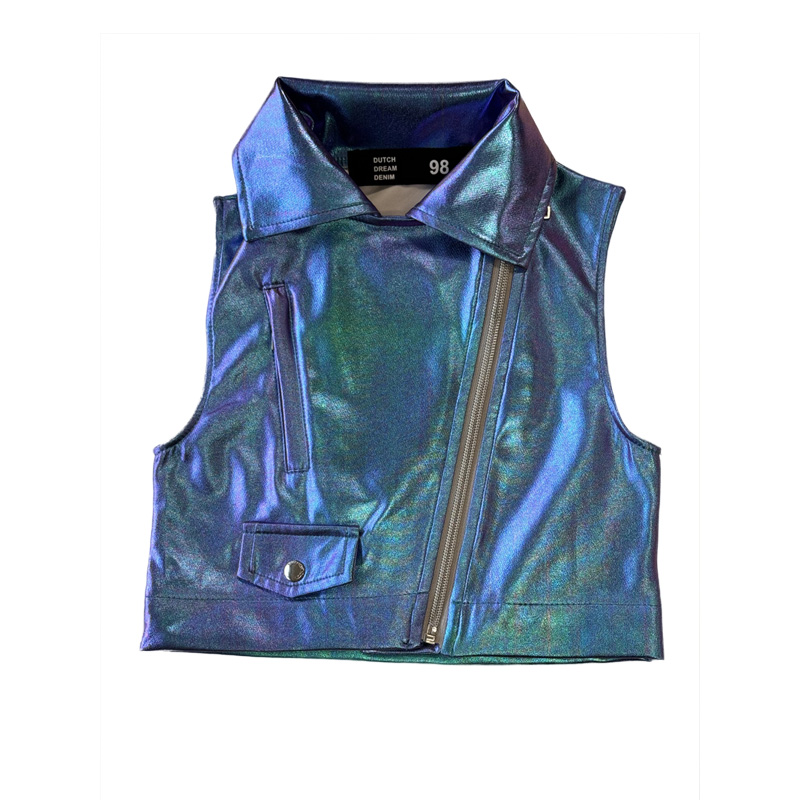Dutch Dream denim zomer gilet meisjes metallic - blauw - Bara Dutch Dream denim zomer gilet meisjes metallic - blauw - Bara