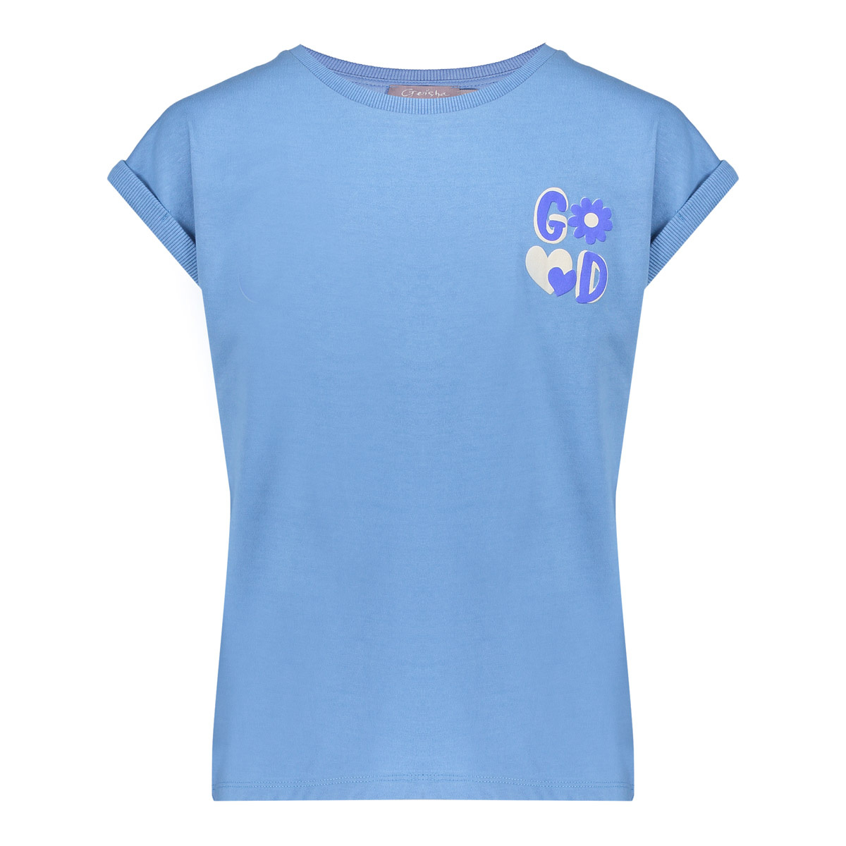 Geisha zomer t-shirt meisjes - puff print back - blauw / off wit Geisha zomer t-shirt meisjes - puff print back - blauw / off wit