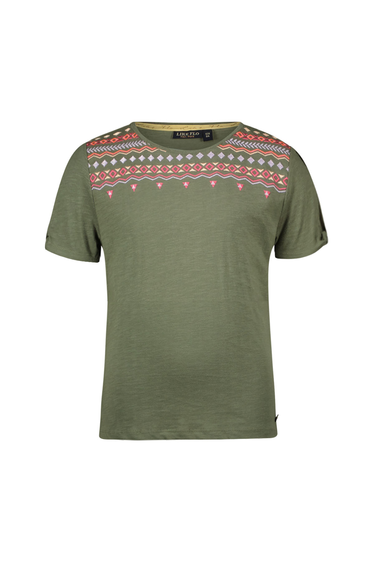 Like Flo zomer t-shirt meisjes - army groen - slub, embroiderie - Elodie Like Flo zomer t-shirt meisjes - army groen - slub, embroiderie - Elodie