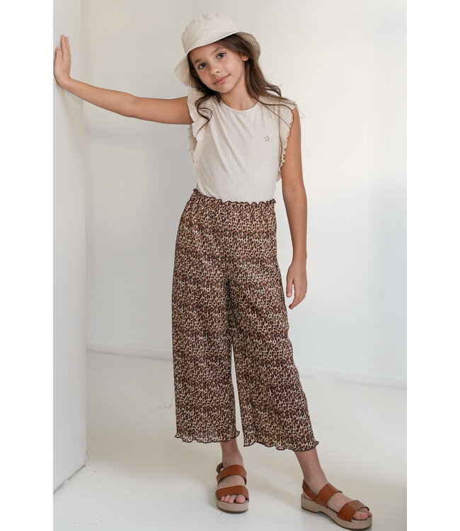 Like Flo zomer broek meisjes - luipaard latte - plisse, mesh - Freya