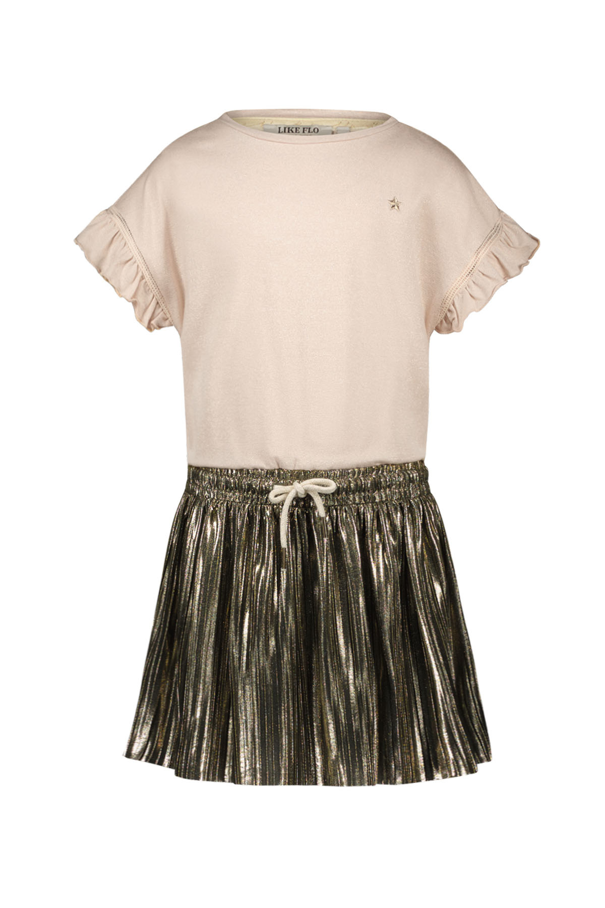 Like Flo zomer jurk meisjes - zand - slub, jersey, glitter, mesh - Maud Like Flo zomer jurk meisjes - zand - slub, jersey, glitter, mesh - Maud