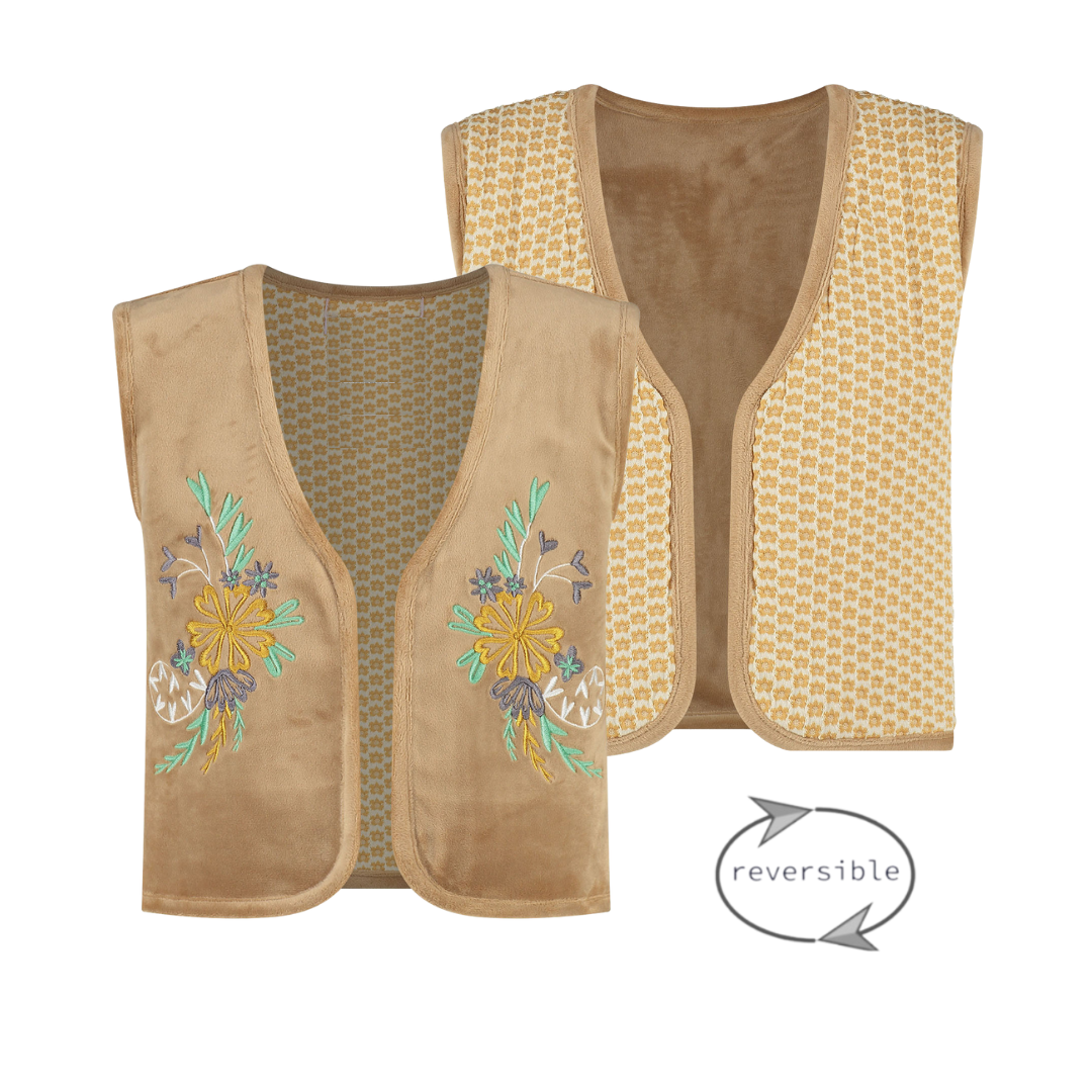 MAYCE zomer reversibel gilet meisjes - taupe - velvet MAYCE zomer reversibel gilet meisjes - taupe - velvet