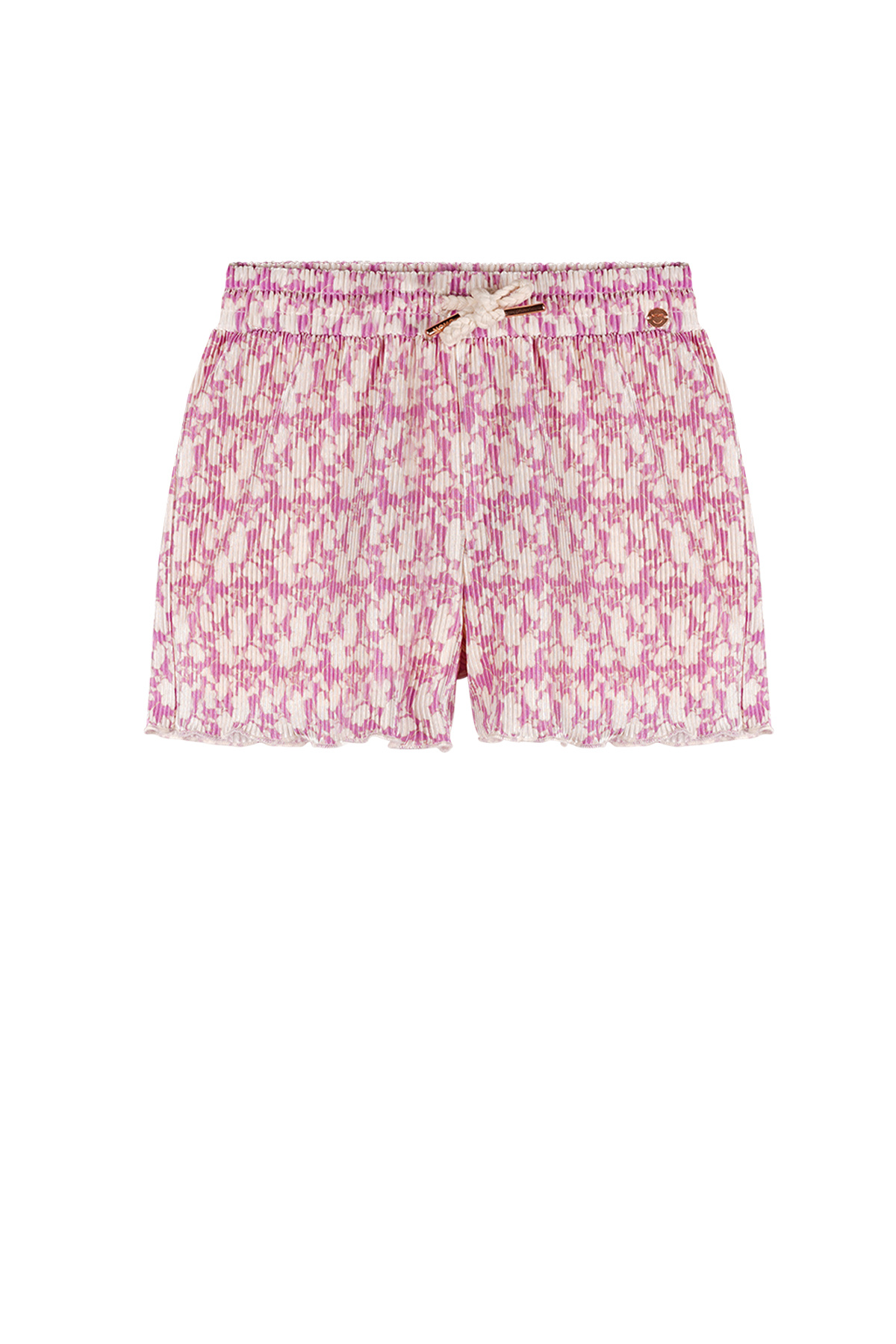 NoNo zomer short meisjes - fresia paars - AOP bloemen, plisse, jersey - Sunny NoNo zomer short meisjes - fresia paars - AOP bloemen, plisse, jersey - Sunny