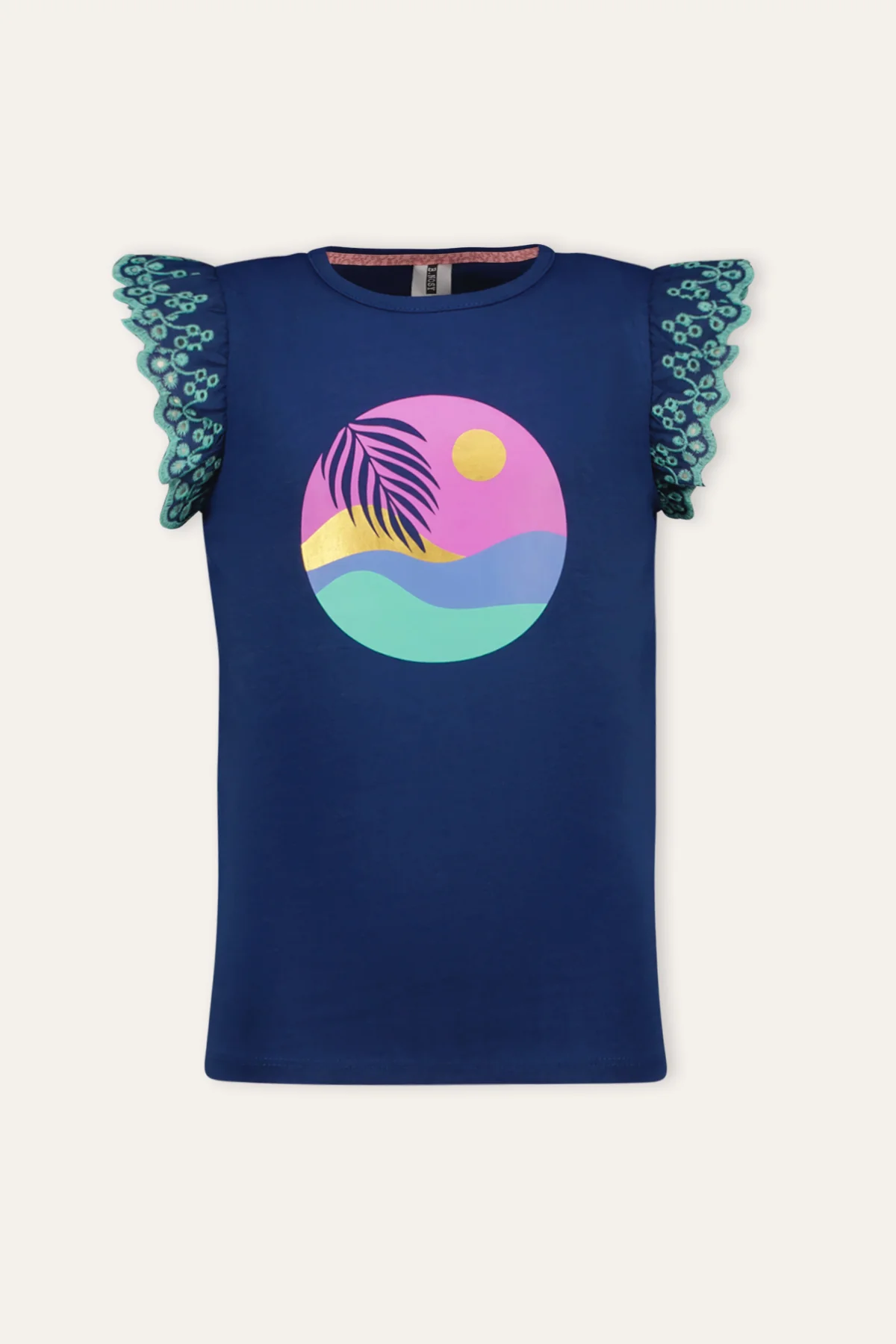 B.Nosy zomer top meisjes - lake blauw - broderie mouw - Taria B.Nosy zomer top meisjes - lake blauw - broderie mouw - Taria