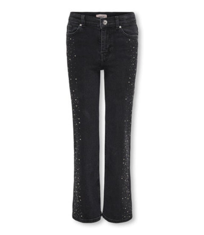 Kids ONLY winter jeansbroek meisjes - zwart - KogJuicy - wide leg fit, glitter steentjes