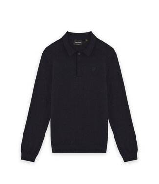 Lyle & Scott winter polo shirt jongens - donker navy blauw - longsleeve, gebreid