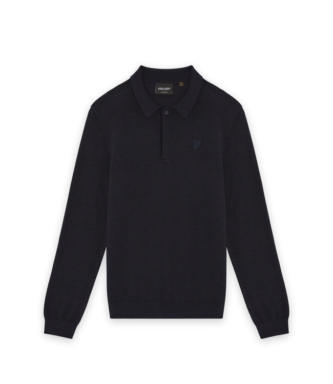 Lyle & Scott winter polo shirt jongens - donker navy blauw - longsleeve, gebreid