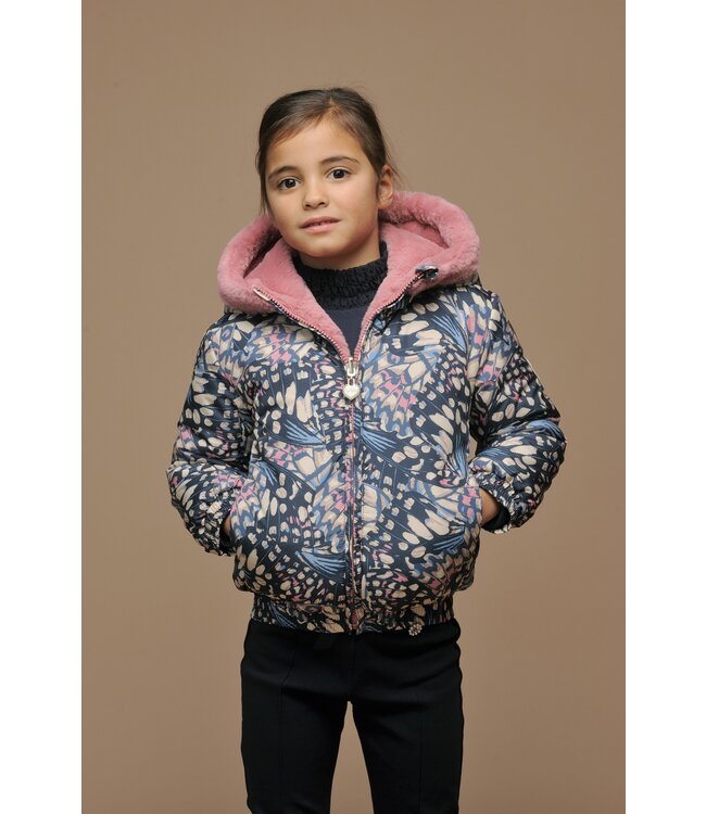Le Chic winter bomberjack meisjes - navy blauw - Bente - reversible - AOP vlinder