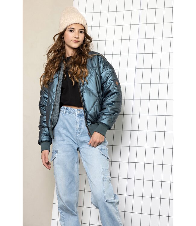 NoBell winter bomberjack meisjes - donker blauw - Bomber - reversible, verborgen capuchon