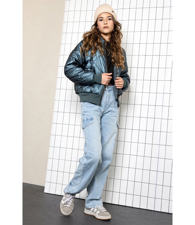 NoBell winter bomberjack meisjes - donker blauw - Bomber - reversible, verborgen capuchon