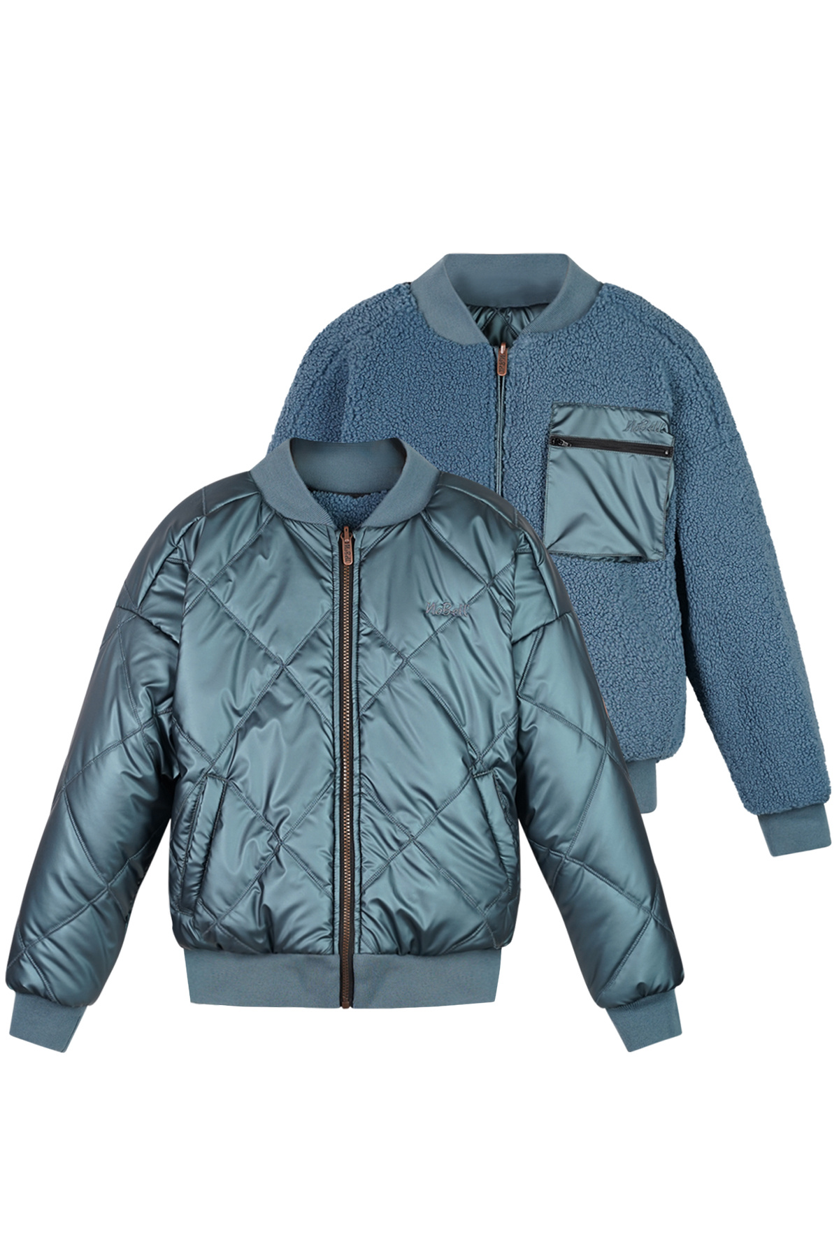 NoBell winter bomberjack meisjes - donker blauw - Bomber - reversible, verborgen capuchon afbeelding