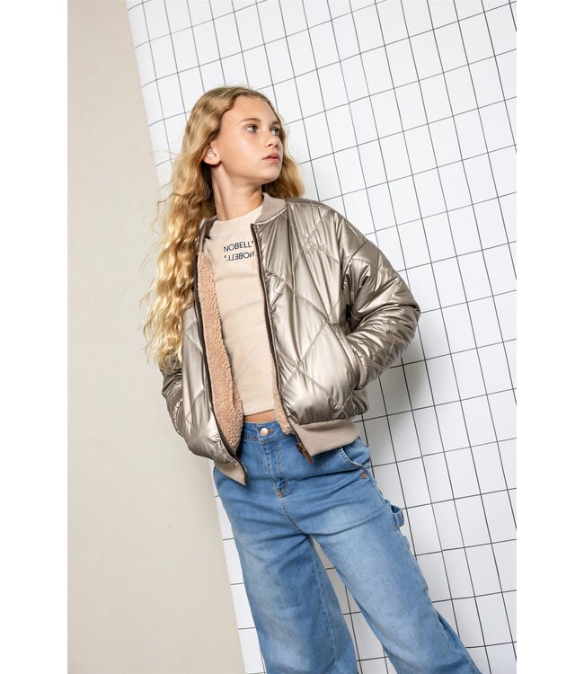 NoBell winter bomberjack meisjes - bruin - Bomber - reversible, verborgen capuchon