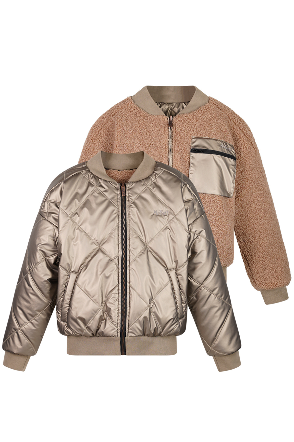 NoBell winter bomberjack meisjes - bruin - Bomber - reversible, verborgen capuchon afbeelding