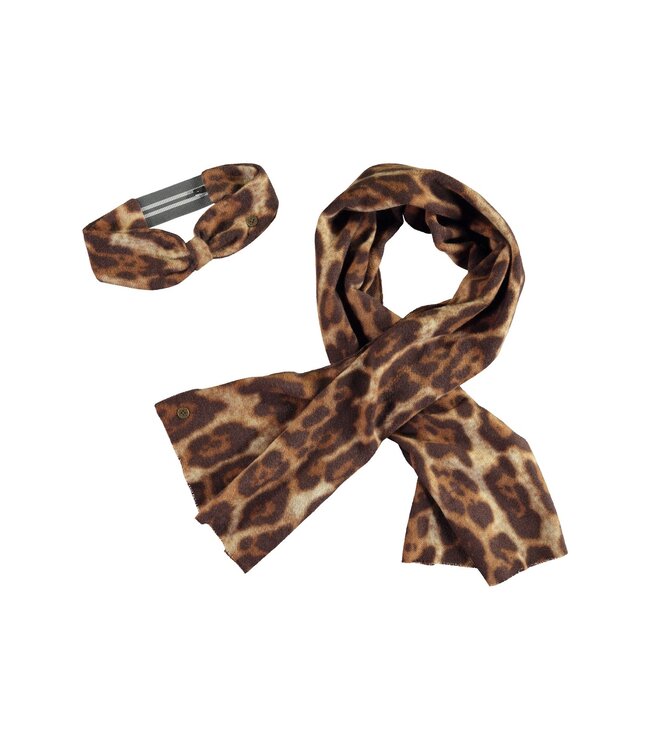 Like Flo winter sjaal + haarband meisjes - bruin - Nila - geweven, panter