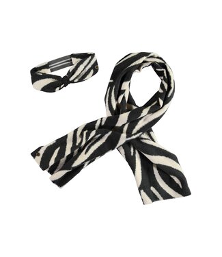 Like Flo winter sjaal + haarband meisjes - zwart/wit - Nila - geweven, zebra