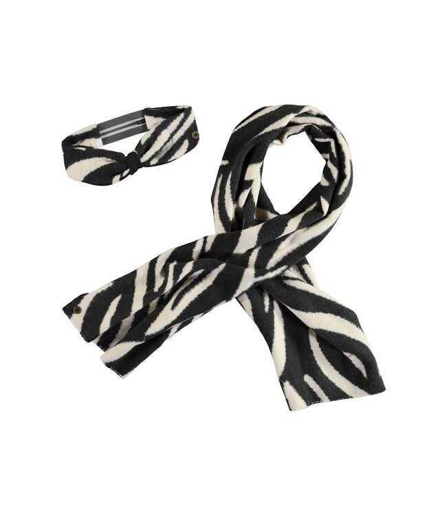 Like Flo winter sjaal + haarband meisjes - zwart/wit - Nila - geweven, zebra
