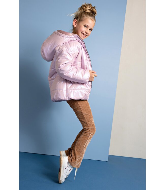 NoNo winter winterjas meisjes - roze - Bubble - dubbele capuchon, middellang