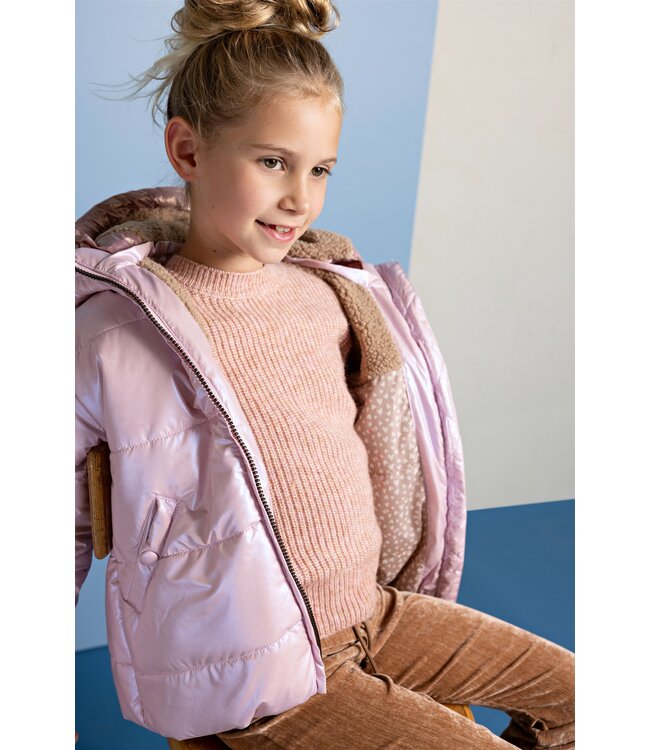 NoNo winter winterjas meisjes - roze - Bubble - dubbele capuchon, middellang