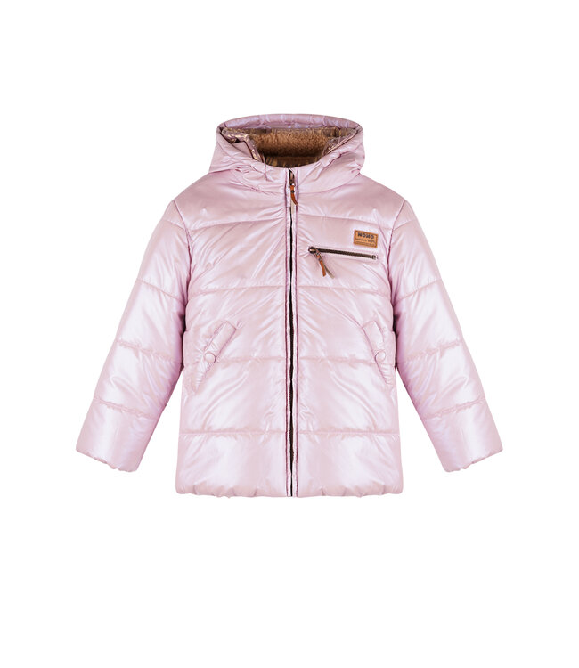 NoNo winter winterjas meisjes - roze - Bubble - dubbele capuchon, middellang