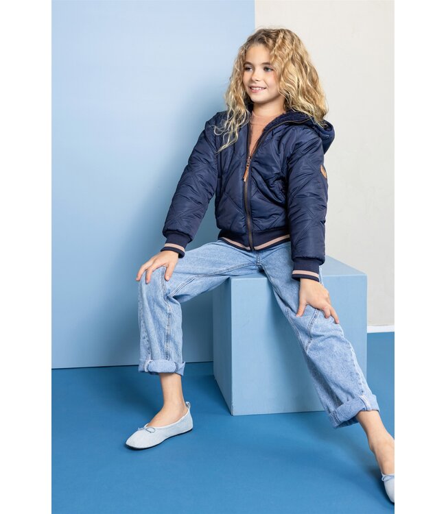 NoNo winter bomberjack meisjes - navy blauw - Bomby - reversible, capuchon