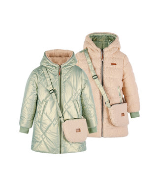 NoNo winter winterjas meisjes - groen - Betty - reversible, capuchon, middellang + tas