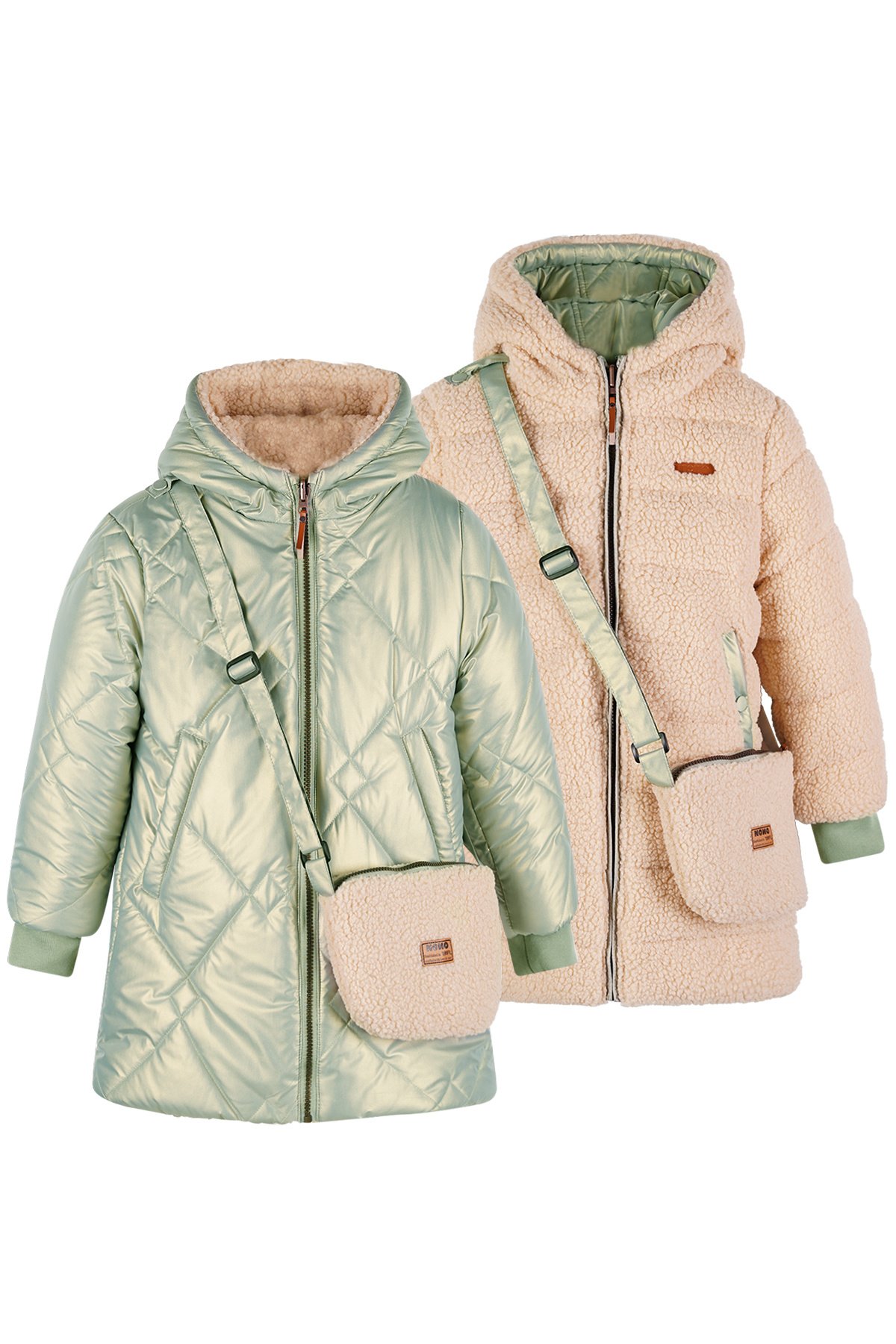 NoNo winter winterjas meisjes - groen - Betty - reversible, capuchon, middellang + tas afbeelding