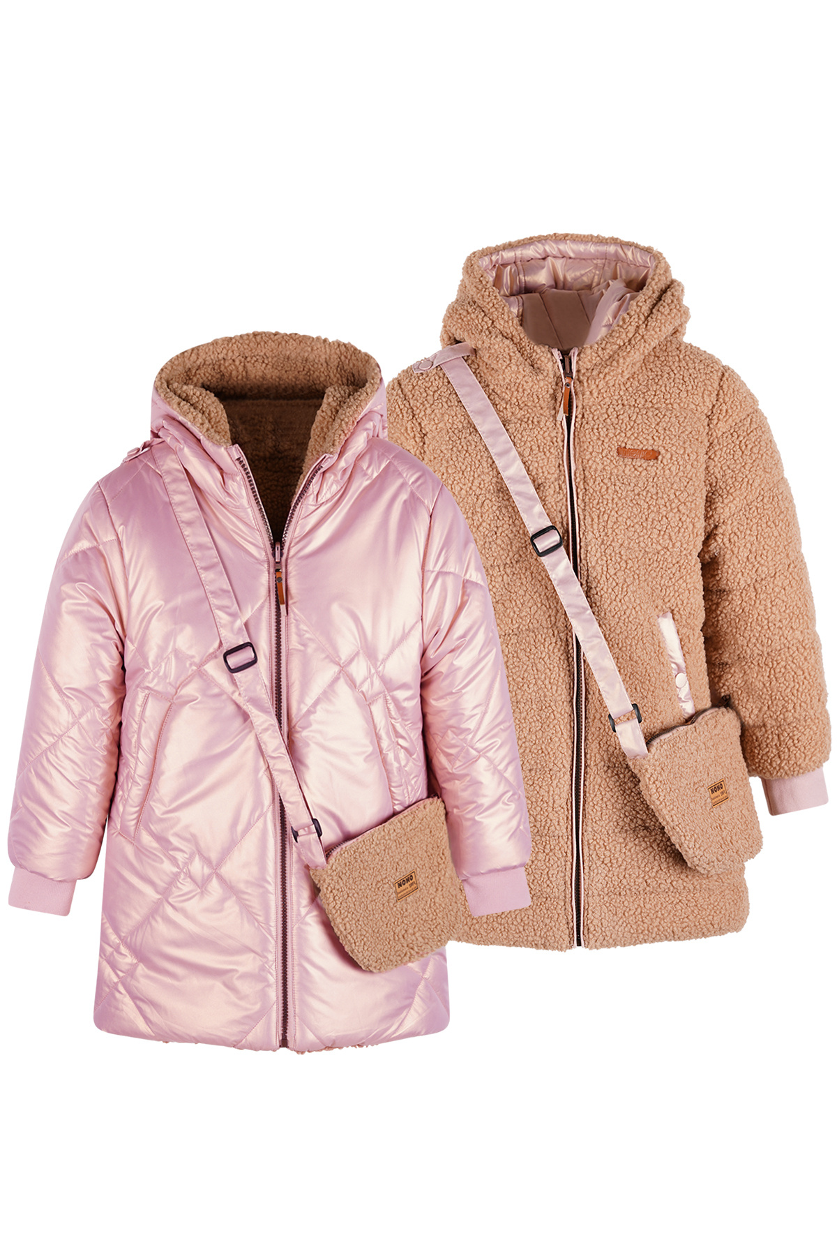 NoNo winter winterjas meisjes - bruin - Betty - reversible, capuchon, middellang + tas afbeelding