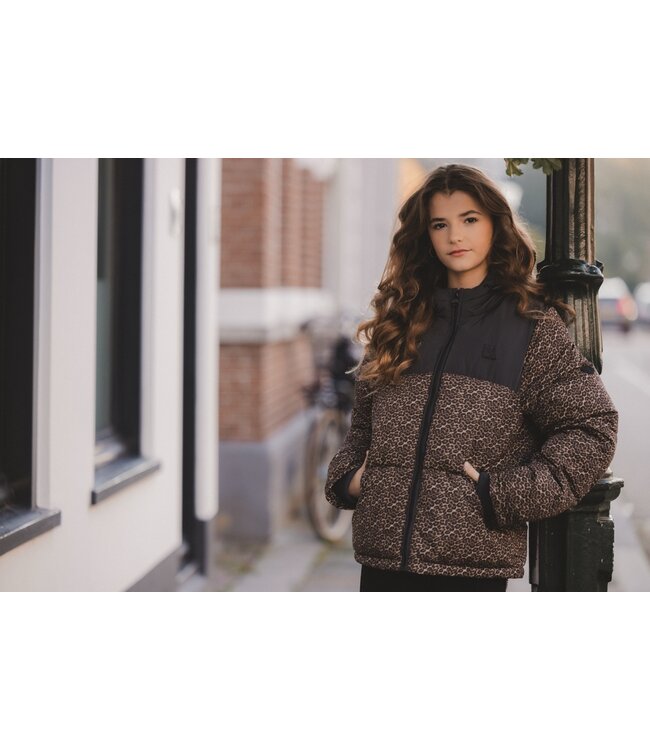 LOOXS 10sixteen winter winterjas meisjes - bruin/zwart - panter