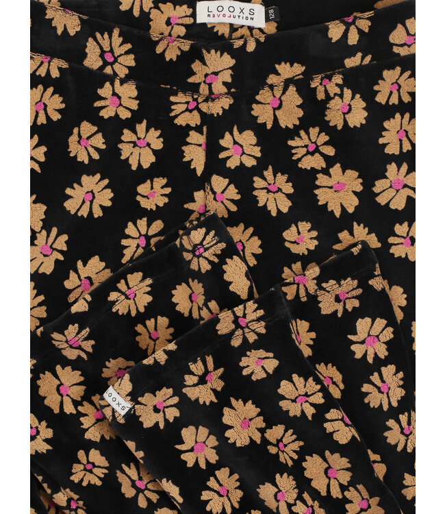 LOOXS Little winter velvet flare broek meisjes - zwart - bloem
