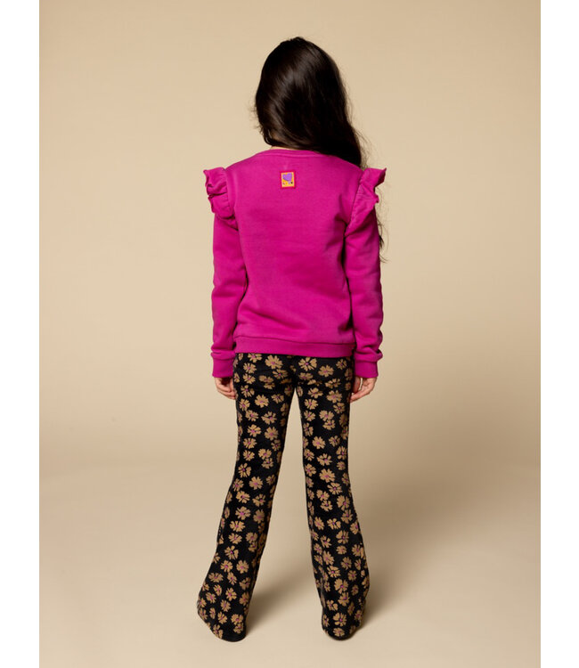 LOOXS Little winter velvet flare broek meisjes - zwart - bloem