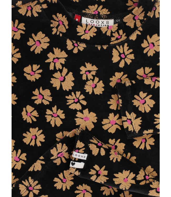 LOOXS Little winter velvet top meisjes - zwart - bloem