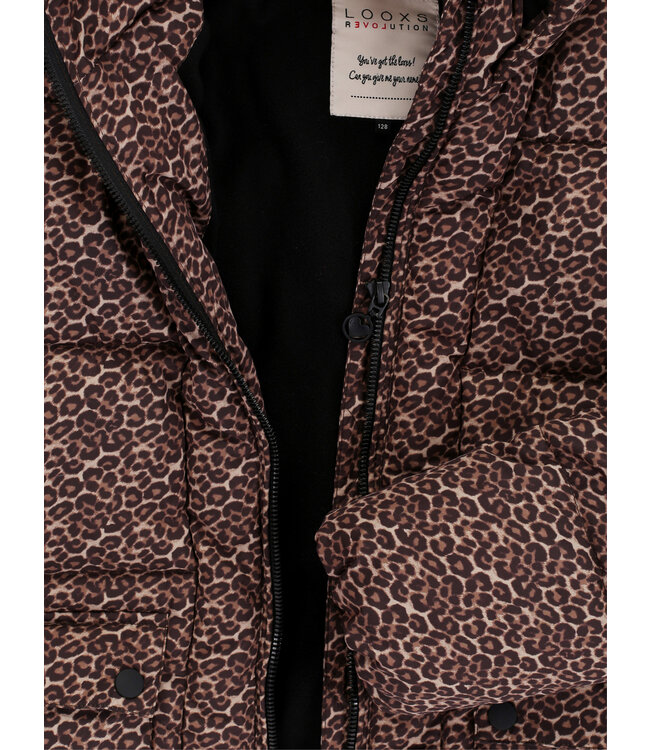 LOOXS Little winter winterjas meisjes - bruin/zwart - panter