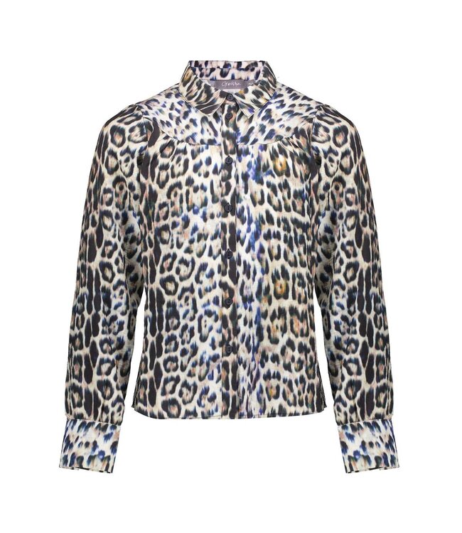 Geisha winter blouse meisjes - bruin/blauw/zwart - luipaard