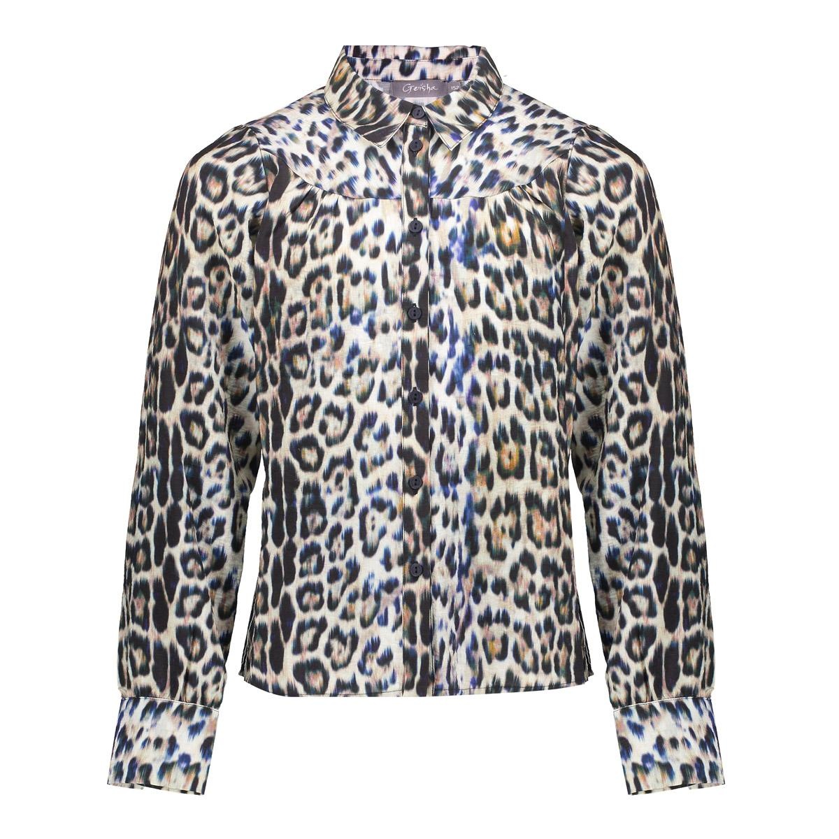 Geisha winter blouse meisjes - bruin/blauw/zwart - luipaard afbeelding