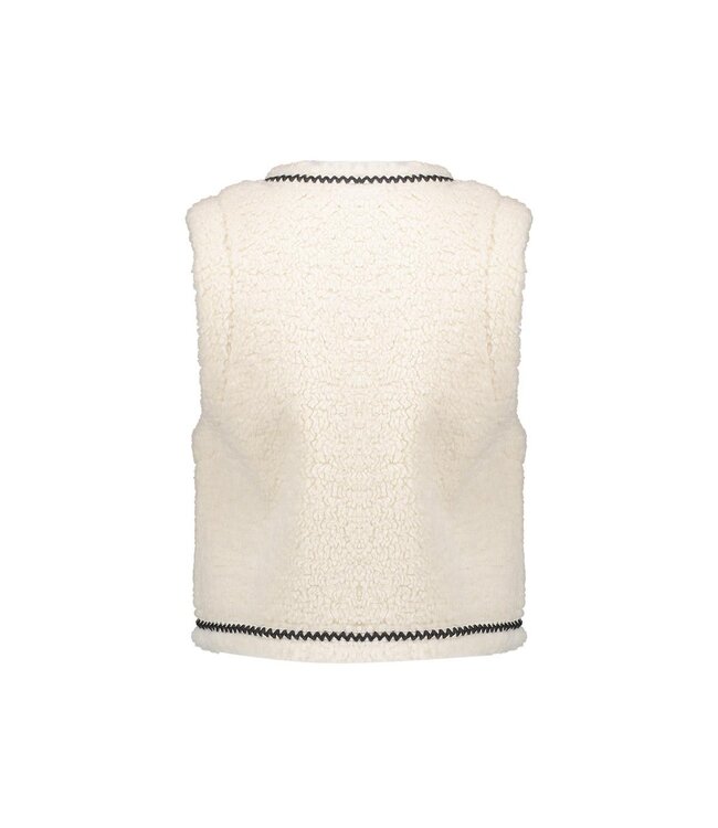 Geisha winter gilet meisjes - wit/bruin - zigzag, teddy borduursel