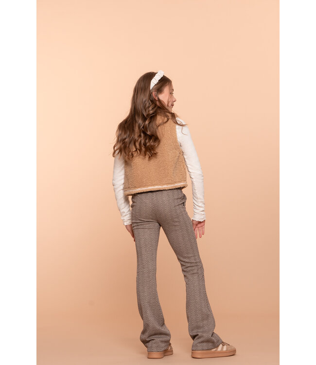 Geisha winter gilet meisjes - zand - zigzag, teddy borduursel