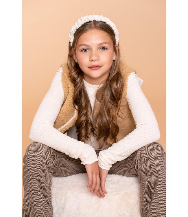 Geisha winter gilet meisjes - zand - zigzag, teddy borduursel