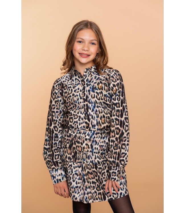 Geisha winter rok meisjes - bruin/blauw/zwart - luipaard