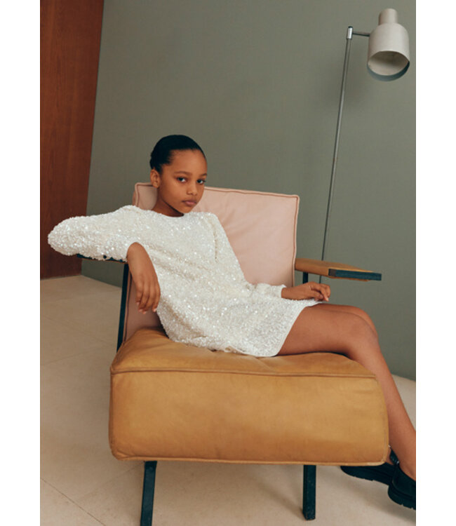 Abel & Lula winter jurk meisjes - wit - velvet - pailletten