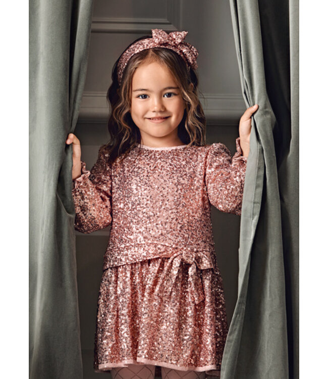 Abel & Lula winter jurk meisjes - roze - pailletten