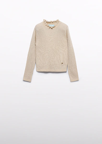 Abel & Lula winter sweater meisjes - beige - coltrui - gebreid afbeelding